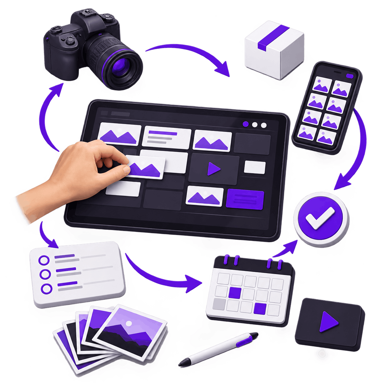 Ecommerce Store Promotion - a camera, product samples, a phone, a shot list, photographs
