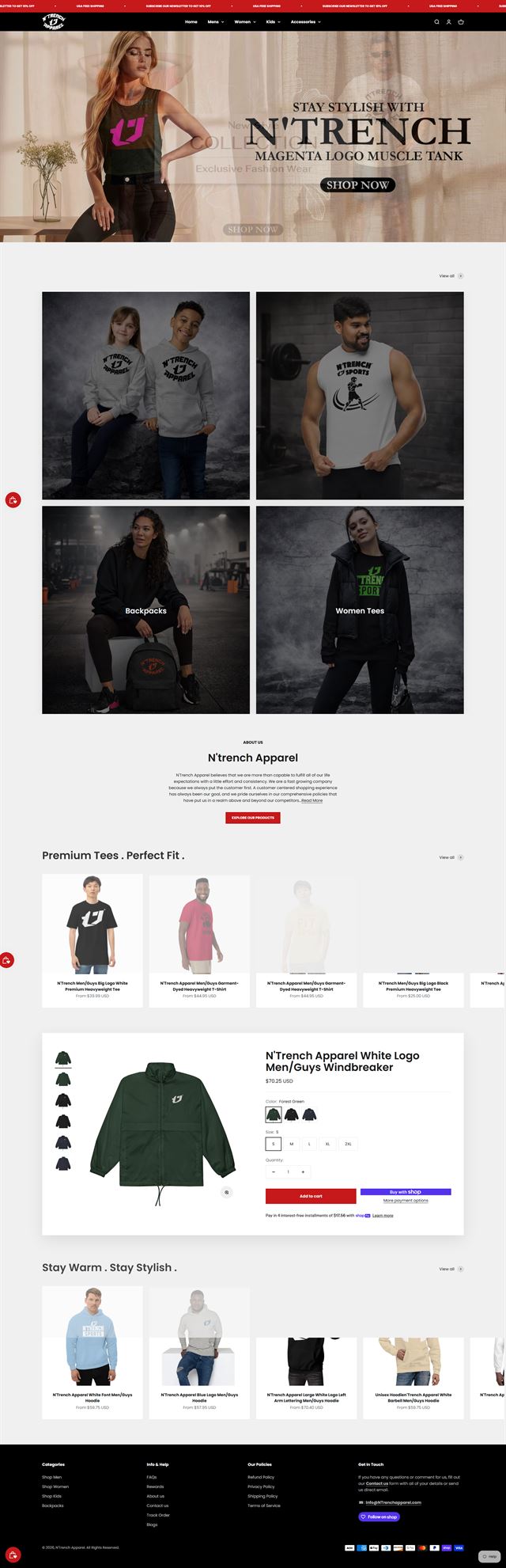 Shopify Store Development - a full-page storefront for an apparel brand with a campaign hero