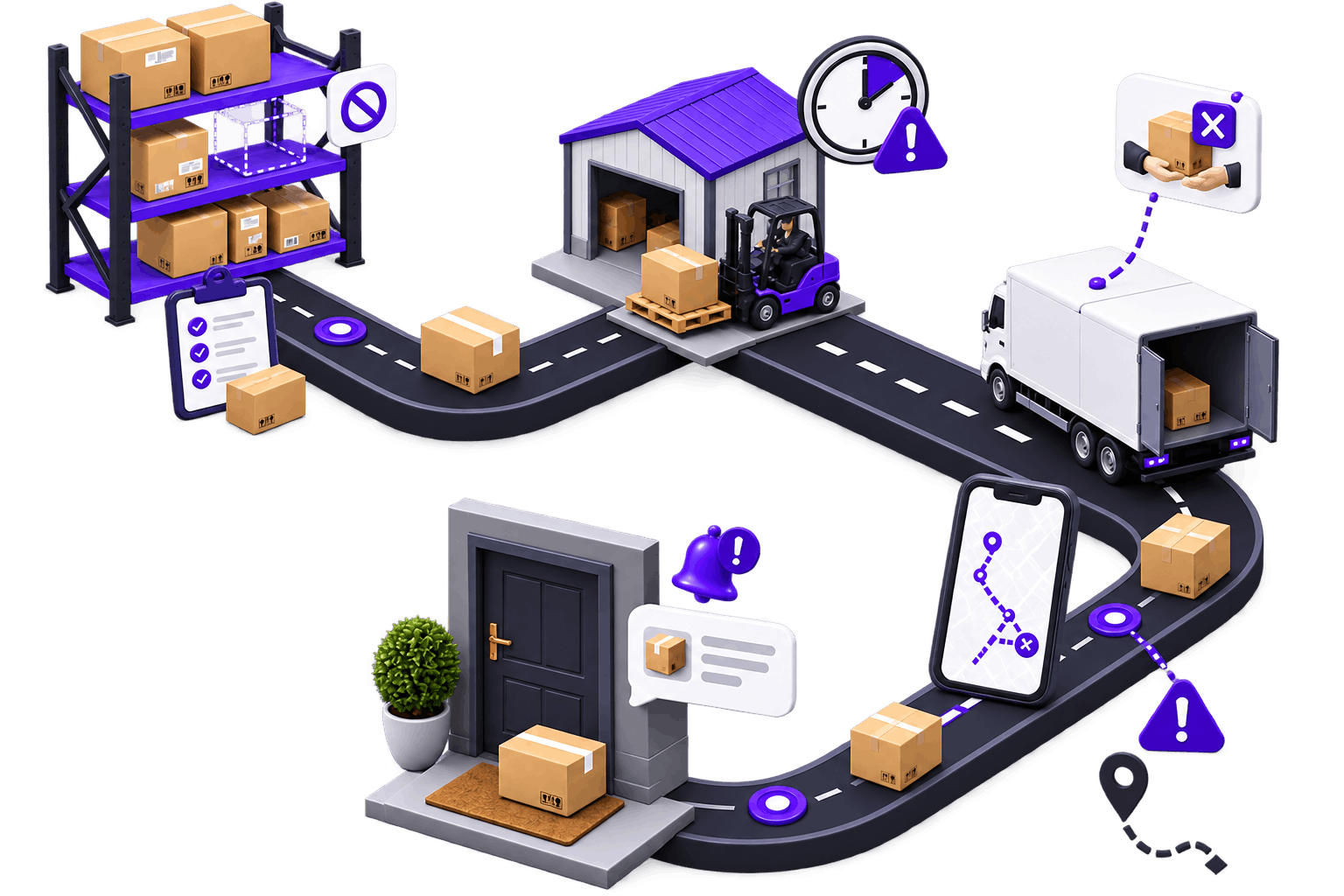 Where an Order Can Fail | Order Fulfilment Services Order Fulfilment Services - one order route from stocked shelves through a warehouse and van to a doorstep